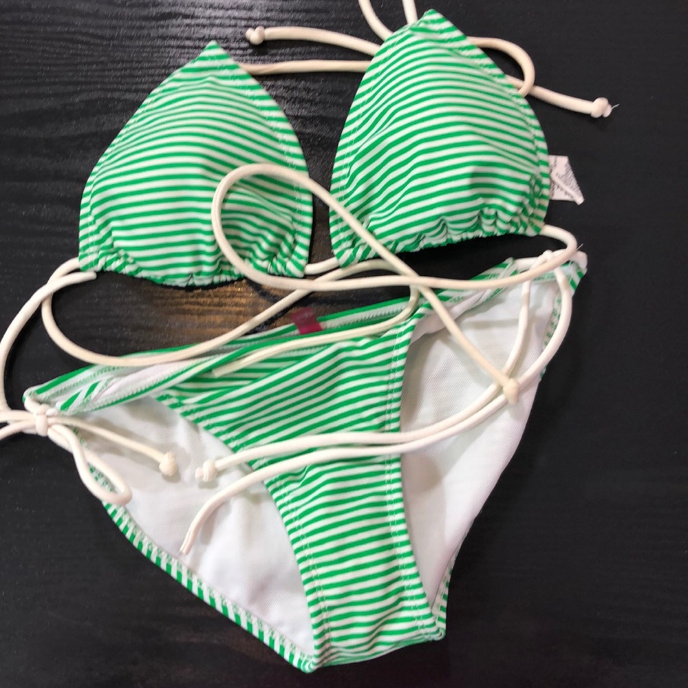 OP Swim Bikini Sm 3-5 White and Green Stripes